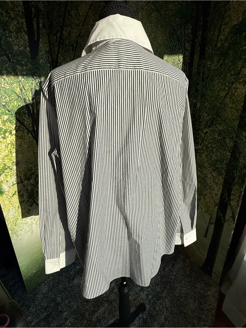Lafayette 148 New York Shimmer Pinstripe Stretch Cotton Contrast Collar Blouse - Picture 3 of 16